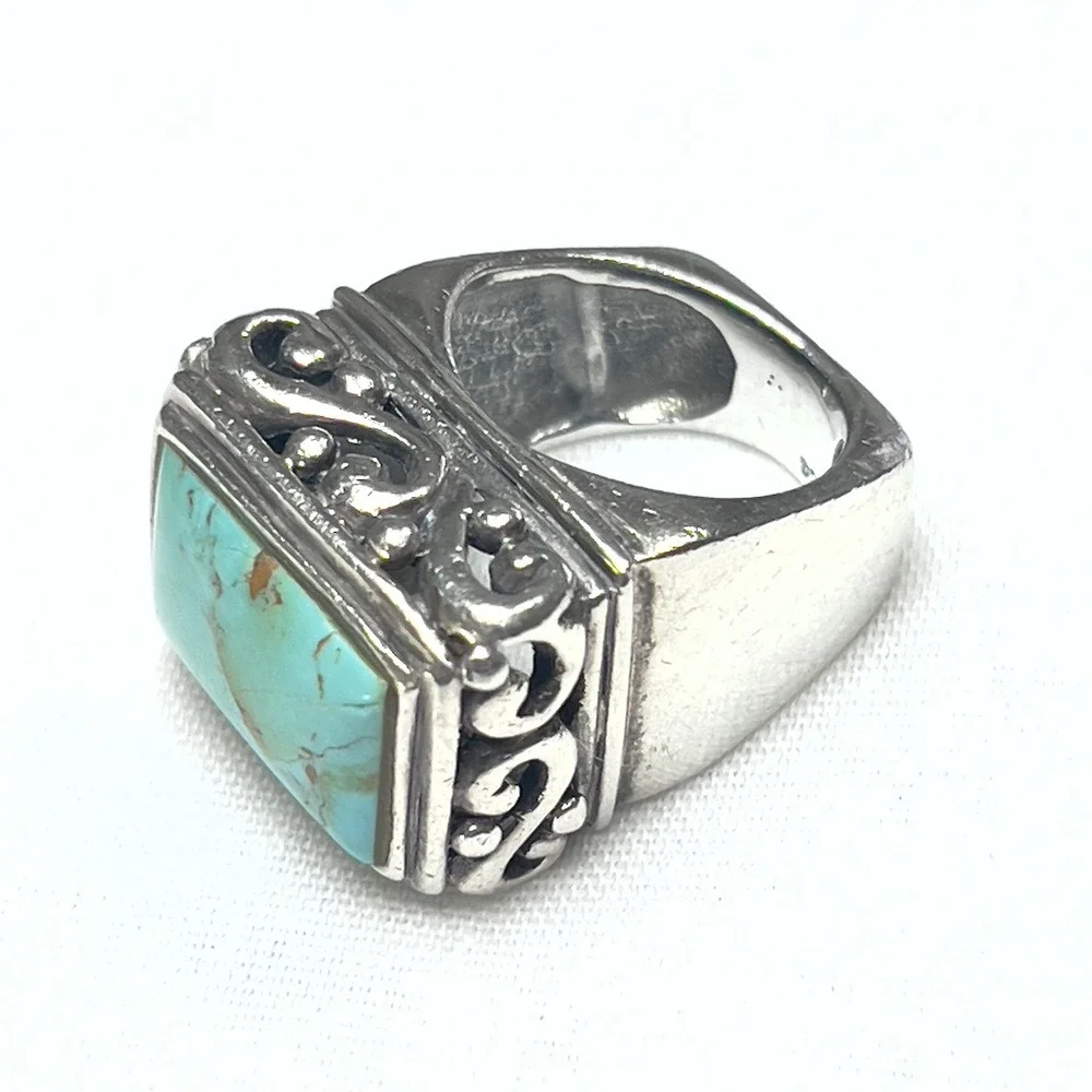 Ornate Filigree BARSE Sterling Silver 925 Turquoise Ring Sz 6.5 - Picture 5 of 11
